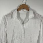 Womens Button Down Top L White Cotton Roll Tab Sleeve Minimal Coastal Grandma Size M Photo 3