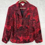 Christopher & Banks  Jacket Womens Size Large Red‎ Floral Whimsigoth Boho Artsy Photo 0