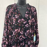 CeCe  Black Floral Long Sleeve V Neck A Lone Mini Dress Size 1 X NWT Photo 4
