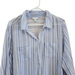 Westport 1962 Stripes Long Sleeve Collared Cotton Blouse Blue White Size 2X Photo 2