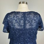 Adrianna Papell  Sequined Lace Sheath Cocktail Dress Navy Blue Size 14W Boat Neck Photo 7