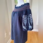 Rebellion Navy Blue Embroidered Cotton Off the Shoulder Loose Fit Shift Dress M Photo 12