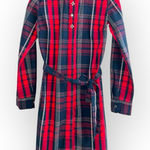 Tommy Hilfiger Red Navy Plaid Shirt mini collar Longsleeve cotton dress belt S Photo 0