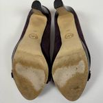 Michael Kors Women’s Purple Suede Platform Dress Heels Pumps Gold MK Logo 6 Photo 7