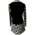KOREAN Brand Abstract Geometric Color Block Black & Ivory Knit Mini Dress Medium Photo 4