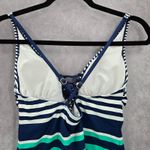 Liz Claiborne  Blue Green White Stripe Padded Swimwear Tankini Top S Small Photo 4