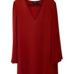 Theory Ulyssa Admiral Crepe Shift Dress Red Oak V-Neck Long Bell Sleeve Medium Photo 0
