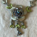 Silver Tone & Green/Blue Floral Necklace Photo 7