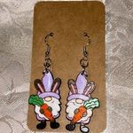 Handmade NWT Wooden Lavender Easter Gnome Painted Earrings Photo 0