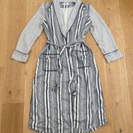 Jonathan Simkhai Duster Robe 100% Silk Stripes Size L Cream Blue Photo 0