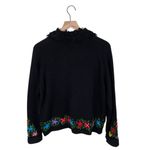 Vintage Y2K Berek Floral Embroidered Cardigan Sweater Size Large Artsy Whimsical Black Photo 11