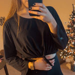 Womens P'tula Black Long Sleeve Workout Crop Top Mesh Back Size Medium Photo 0