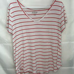 Rue 21  women’s white red‎ striped short sleeve stretch relaxed v-neck loose shirt Photo 0