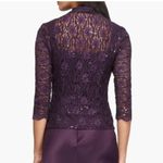 Alex Evenings Lace Jacket Women's Plus 20W Purple 3/4 Sleeves Sequin Scalloped Photo 1