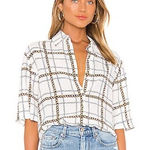 7 For All Mankind  Chain Print Blouse | Tie Front | Short Sleeve | Size M Photo 0