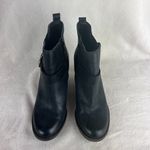 Lucky Brand Yishi Ankle Booties 8.5 Black Leather Stacked Wedge Zip Buck… Photo 5