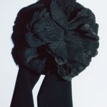 ZARA Black Velvet Suede Floral Neck Bow Tie Scarf Necklace Photo 4