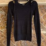 Bebe  Black Cut Out Shoulder Long Sleeve Sweater with Silver Metallic Yarn Size M Photo 0