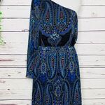Gianni Bini NWT One Shoulder Long Sleeve Blue Paisley Boho Dress Size Small Photo 1