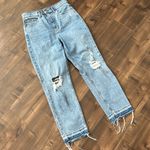 EXPRESS  Super High Rise Mom Jean Distressed Ripped Medium Wash Size 4 Regular Photo 2