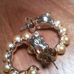 Golden Shell Pearl and Leopard Lock Goldtone Half Hoop Earrings Photo 2