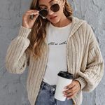 SheIn Tan Cropped Zip Up Hooded Sweater Photo 0