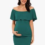 Maternity off shoulders Ruffle Sleeves bodycon dress in dark green size … Photo 0