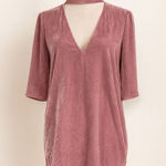 Paige  Pink Velvet Double V Choker Top | Short Sleeve | Size Medium Photo 0