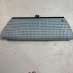 Blue Tweed Clutch Evening Bag Purse with Jeweled Flower Accent Formal Photo 1