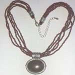 Brown Boho Stone Like Pendant Multi Strand Beaded Seed Bead Necklace Photo 2