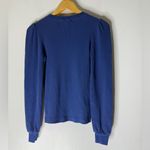 AMO Royal Blue Crew Neck Puff Shoulder Waffle Thermal‎ Top Small Photo 1