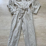Good American  Beige Solid Elastic Cinched Long Sleeve Collared Jumpsuit Size 0‎ Photo 0