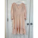 Calvin Klein Pink Long Sleeve V Neck Midi Dress Ruffle Hem Casual Photo 1