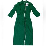 Retro 50s 60s Tie Neck 3/4 Sleeve Stretch Pencil Dress Green Photo 2
