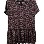 Agnes & Dora  Geometric Paisley Short Sleeve Relaxed Ruffle‎ Tee Top Size L Photo 0