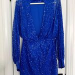 Nasty Gal Blue Sequin Balloon Sleeve Dress Photo 1