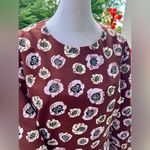 Loft  Maroon Floral Long Sleeve Dress with Deep V Back – Size 4 Photo 2