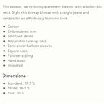 Anthropologie Smocked Balloon-Sleeve Top NEW Size Medium Photo 6