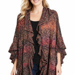 Chico's  Sweater Women's Size Large/XL Ruana Open Front Ruffles Flowy Knit Photo 0