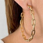 14K Gold Plated Chain Link Hoop Earrings Photo 0