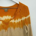 Boho Hippie Orange Tie Dye Ombré Lace V Neck Long Sleeve shirt SZ L Size L Photo 2