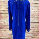 Badgley Mischka  Mark & James Royal Blue Beaded Long Sleeve Dress, Size Medium Photo 2