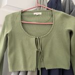 LA Hearts  Sage Green Tie Cardigan Long Sleeve Top With Lace Trim Photo 2