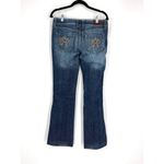 EXPRESS VTG  Women's Low Rise‎ Stella Bootleg Jeans Blue Denim Embroidered Size 6 Photo 3