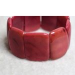 Source Unknown Gorgeous Wide Panel Red Tagua Nut 1.5/8" H 2 Band 5" Stretch Statement Bracelet Photo 3