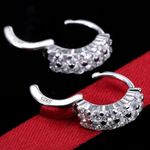 925 Silver Plated Double Row CZ Diamond Silver Hoop Earrings for Women Photo 2