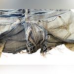 No Boundaries  Y2K Deconstructed Raw Hem Fringe Cheeky Micro Mini Denim Shorts Photo 2