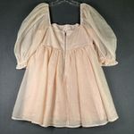Anna Grace Dress Womens Large Pink Puff Sleeve Square Neck Sheer Overlay Party Photo 10