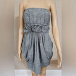 Rhapsody  Strapless Gray Bubble Hem Dress with Rosette Detail | Small Photo 1