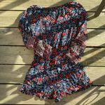 American Eagle Boho Floral Long Sleeve Romper Pockets Keyhole Photo 4